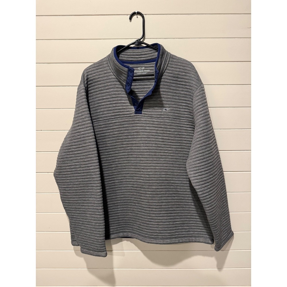Vineyard Vines Mens XL Grey Ribbed Quarter‎ Snap Pullover Fleece Sweatshirt